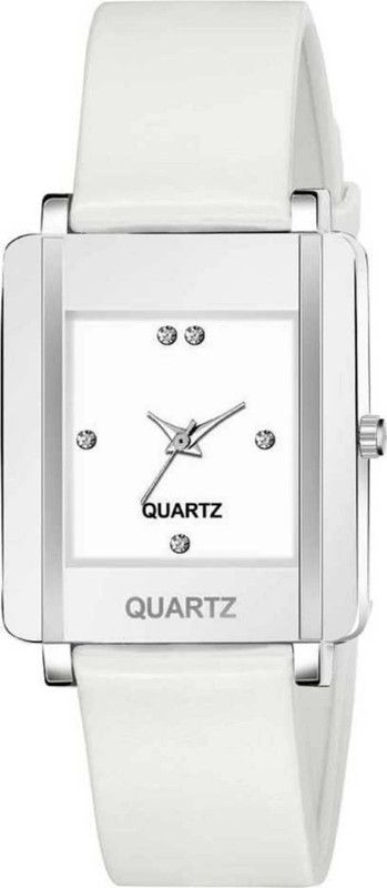Analog Watch - For Girls White Square Shape Simple & Professional Silicone Belt Watches For Women