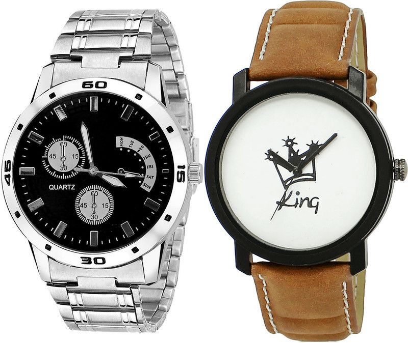 combo watch Analog Watch - For Girls 3D Design King Analogue Silver And Brown Color Boys And Men Watch - B83-BL46.18 (Combo Of 2 )