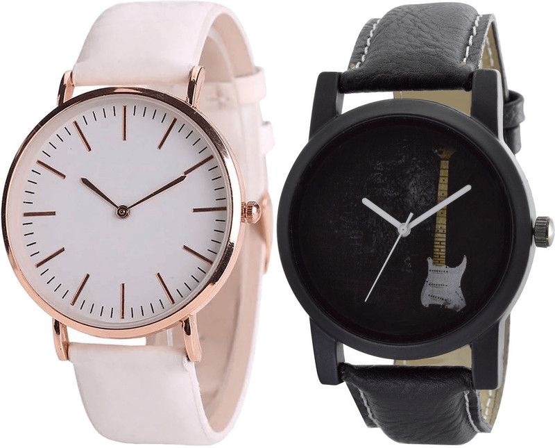combo watch Analog Watch - For Girls Treading Collegian Guitar Analogue White And Black Color Boys And Men Watch - B63-B35 (Combo Of 2 )