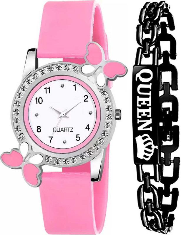 Analog Watch - For Women New Generation Combo Beautiful Butterfly Diamond Studded Fashionable Creative Style Design Bracelet Queen Printed Bracelet Luxury Love Special Edition Attractive Combination Bracelet & Watches