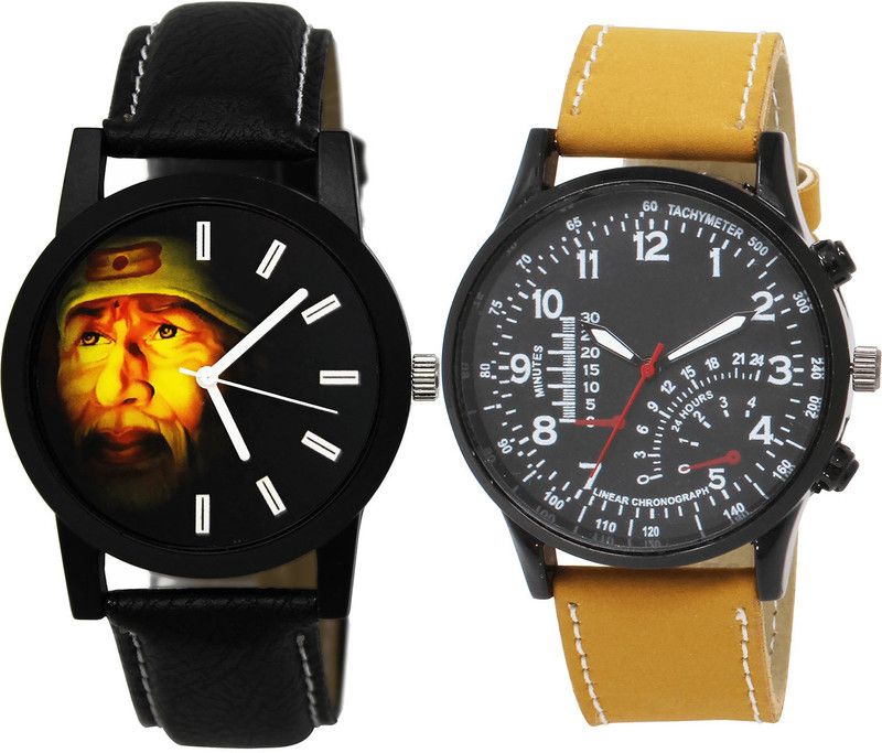combo watch Analog Watch - For Girls Treading Branded Sai Baba Analogue Black And Brown Color Boys And Men Watch - B123-B42 (Combo Of 2 )