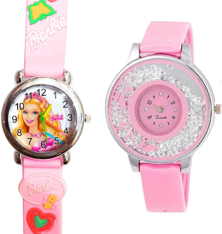 combo watch Analog Watch - For Girls Best Quartz Barbie Doll And Flower Analogue Pink Color Girls And Women Watch - G7-G88 (Combo Of 2 )