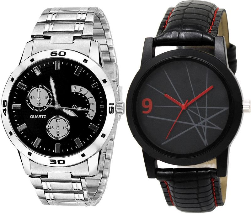 combo watch Analog Watch - For Girls Modish Fancy Analogue Silver And Black Color Boys And Men Watch - B83-BL46.8 (Combo Of 2 )