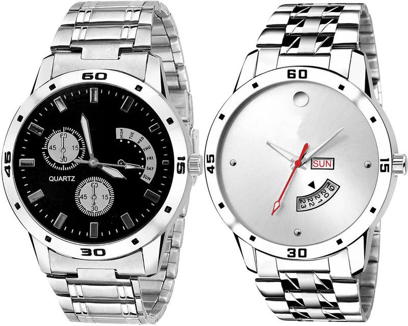 combo watch Analog Watch - For Girls Classical Party Wedding Day And Date Analogue Silver Color Boys And Men Watch - B83-BL46.103 (Combo Of 2 )
