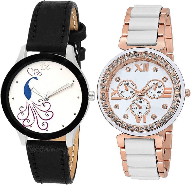 combo watch Analog Watch - For Girls Contemporary Royal Peacock Analogue Black And White Color Girls And Women Watch - G271-G210 (Combo of 2 )