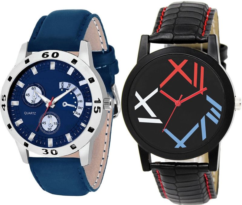 combo watch Analog Watch - For Girls Modish Italian Designer Analogue Blue And Black Color Boys And Men Watch - B56-BL46.12 (Combo Of 2 )