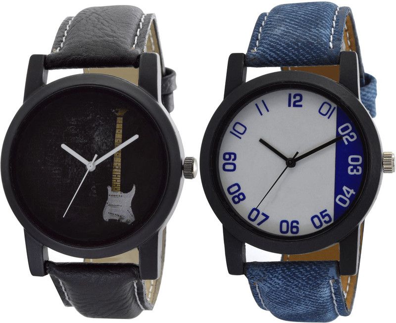 combo watch Analog Watch - For Girls Contemporary Model Guitar Analogue Black And Blue Color Boys And Men Watch - B35-B40 (Combo Of 2 )