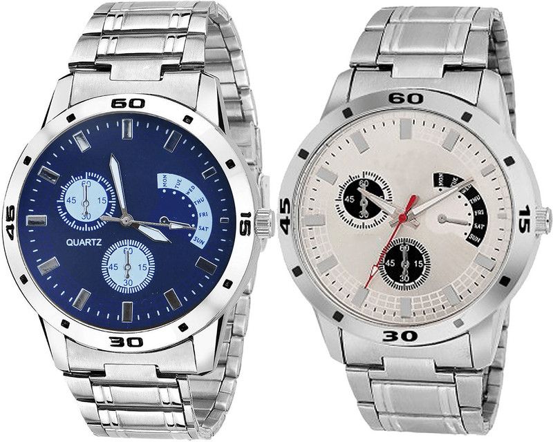 combo watch Analog Watch - For Men & Women Modern Rich Analogue Silver Color Boys And Men Watch - B84-BL46.101 (Combo Of 2 )