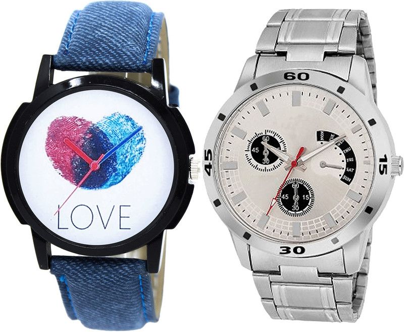 combo watch Analog Watch - For Girls Modern Diwali Love Analogue Blue And Silver Color Boys And Men Watch - B11-BL46.101 (Combo Of 2 )