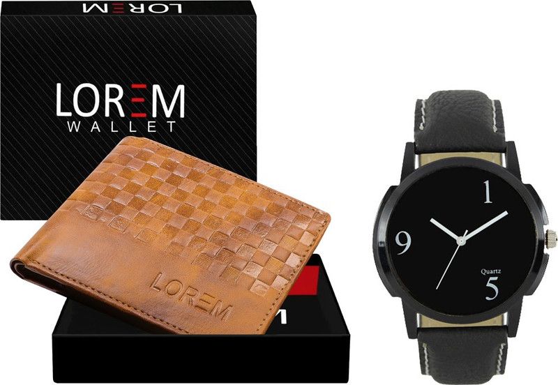 Combo Of Black Men Watch & Green Artificial Leather Wallet Analog Watch - For Men FZ-WL37-LR06