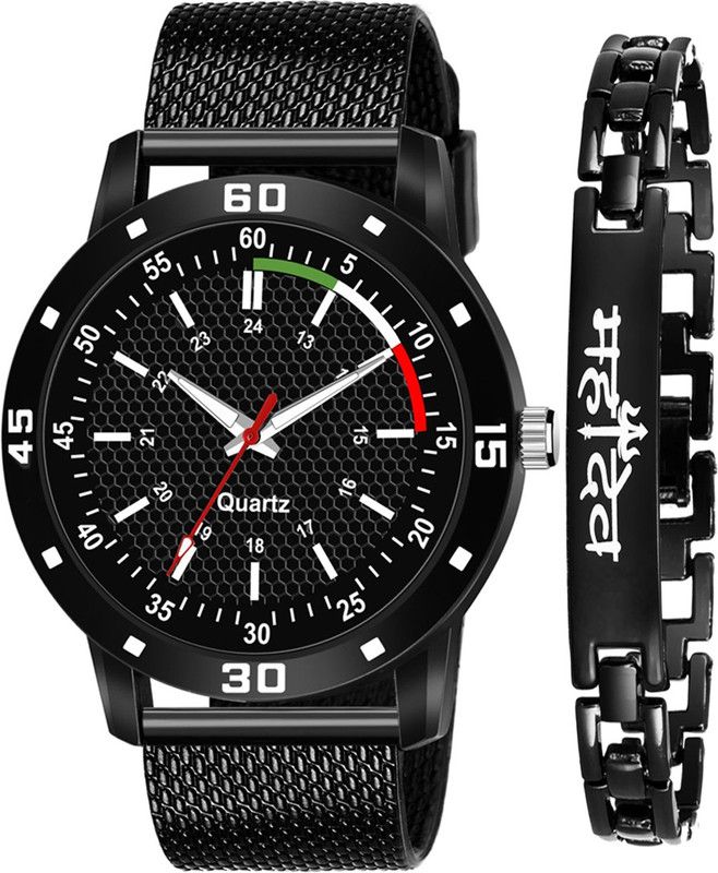 Analog Watch - For Boys 520+033 NEW STYLISH DIAL- PU STRAP & BLACK BRACELET COMBO SET FOR MEN