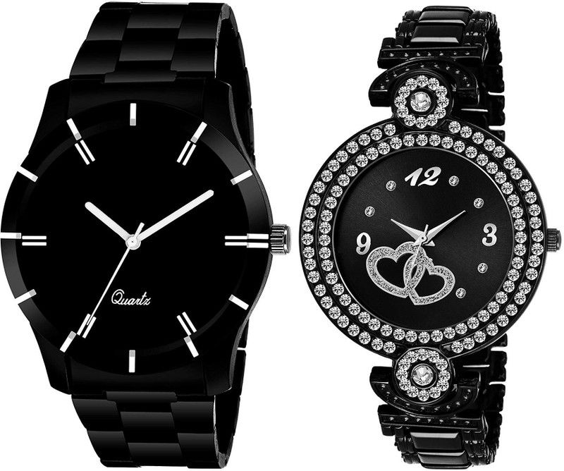 Analog Watch - For Men & Women JR-1243|Pack of 2 Couple Combo Stylish and Premium Stainless Black Color