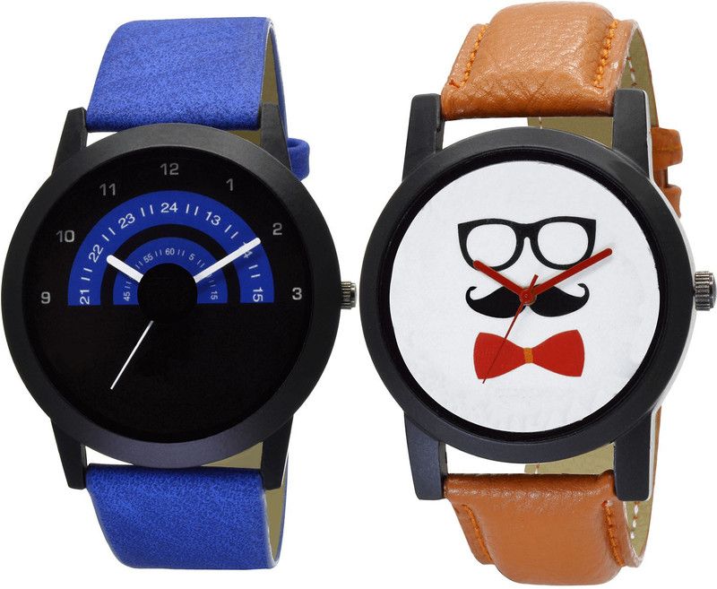 combo watch Analog Watch - For Girls Brand New Heart Beard Style Analogue Blue And Brown Color Boys And Men Watch - B47-B53 (Combo Of 2 )