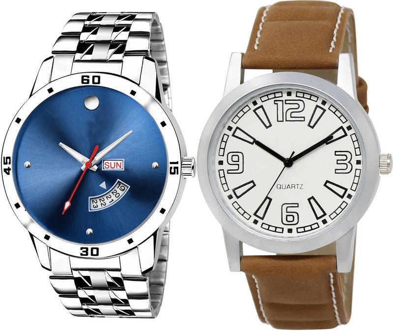 combo watch Analog Watch - For Girls New Analogue Day And Date Analogue Silver And Brown Color Boys And Men Watch - BL46.105-BL46.15 (Combo Of 2 )