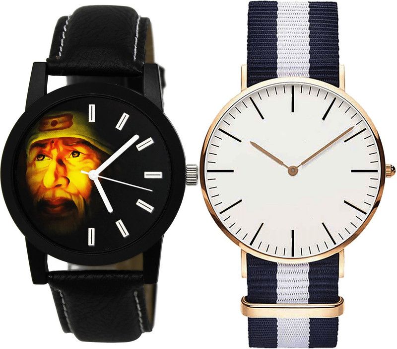 combo watch Analog Watch - For Men & Women Modern Present Sai Baba Analogue Black And Blue Color Boys And Men Watch - B123-B109 (Combo Of 2 )