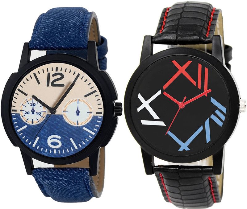 combo watch Analog Watch - For Girls Classical Party Wedding Analogue Blue And Black Color Boys And Men Watch - B10-BL46.12 (Combo Of 2 )