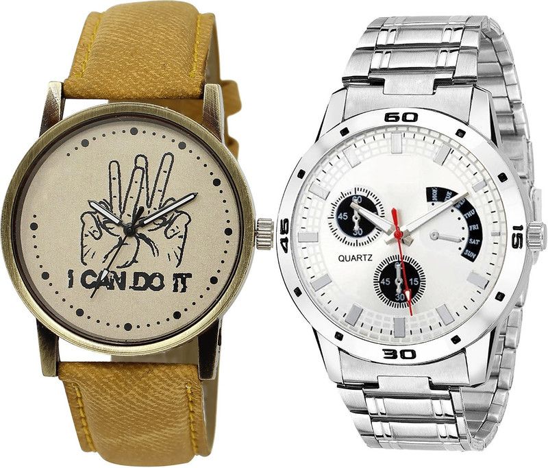 combo watch Analog Watch - For Girls 3D Design I Cand Do It Analogue Brown And Silver Color Boys And Men Watch - BL46.30-B85 (Combo Of 2 )