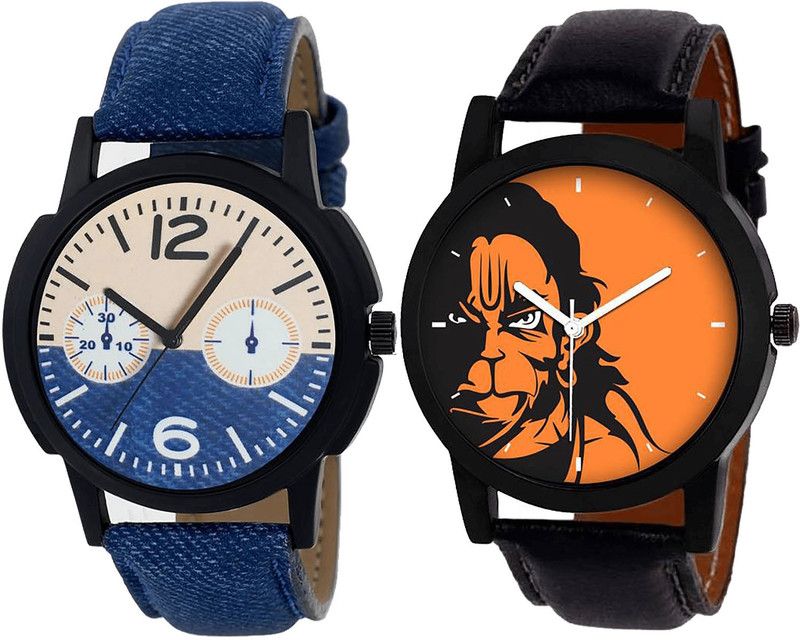 combo watch Analog Watch - For Girls Modern Unique Hanuman Analogue Blue And Black Color Boys And Men Watch - B10-B26 (Combo Of 2 )
