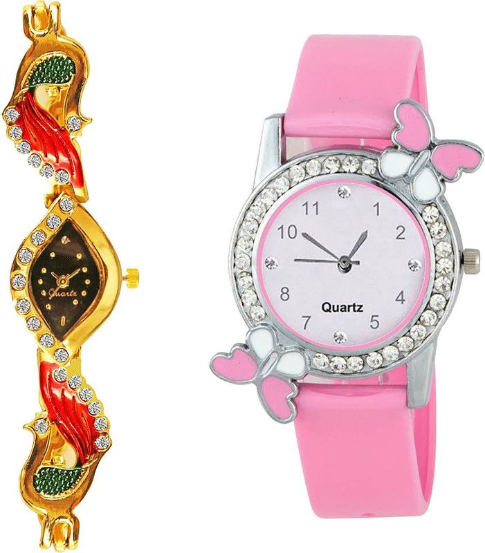 combo watch Analog Watch - For Girls Treading Unique Peacock And Butterfly Analogue Gold And Pink Color Girls And Women Watch - G117-G99 (Combo Of 2 )