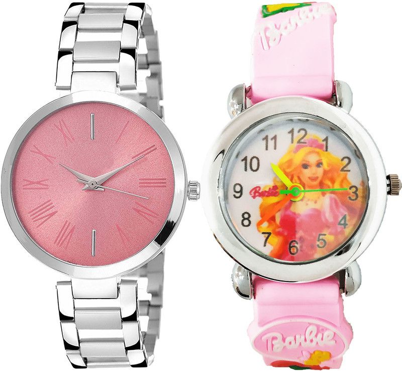 combo watch Analog Watch - For Girls Contemporary Model Barbie Doll Analogue Silver And Pink Color Girls And Women Watch - G301-G320 (Combo of 2 )
