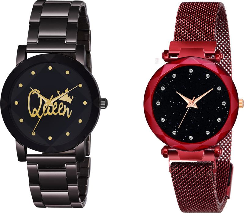 Analog Watch - For Girls NX_Crystal-Queen-BD-Chain-Women and Luxury Mesh Magnet Buckle Starry Red 12 daimouns Watch