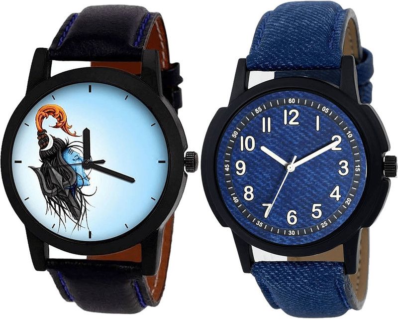 combo watch Analog Watch - For Girls Latest Love Mahadev Analogue Black And Blue Color Boys And Men Watch - B22-B8 (Combo Of 2 )