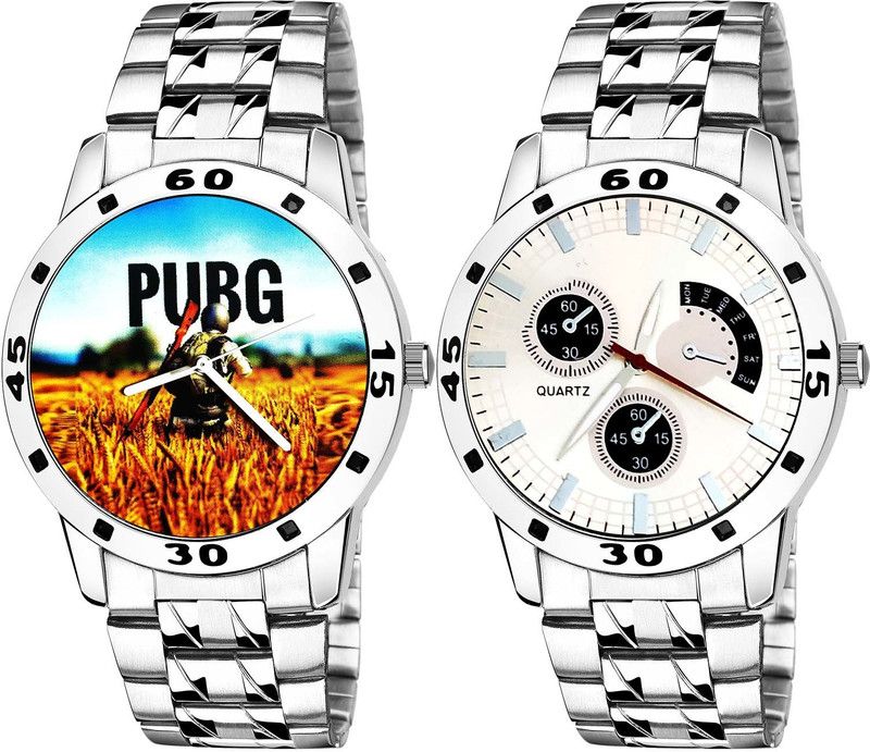 combo watch Analog Watch - For Boys Treading Rich Pubg Military Army Chain Watch And Chain Watch Silver Color Men Watch - B488-B85 (Combo Of 2 )