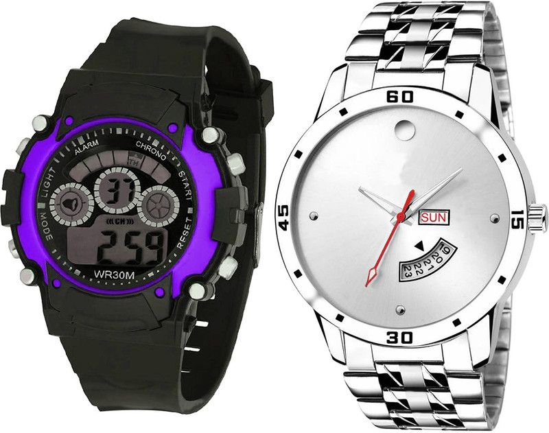 combo watch Analog Watch - For Girls Modern Wrist Kids And Day And Date Analogue Black And Silver Color Boys And Men Watch - B133-BL46.103 (Combo Of 2 )