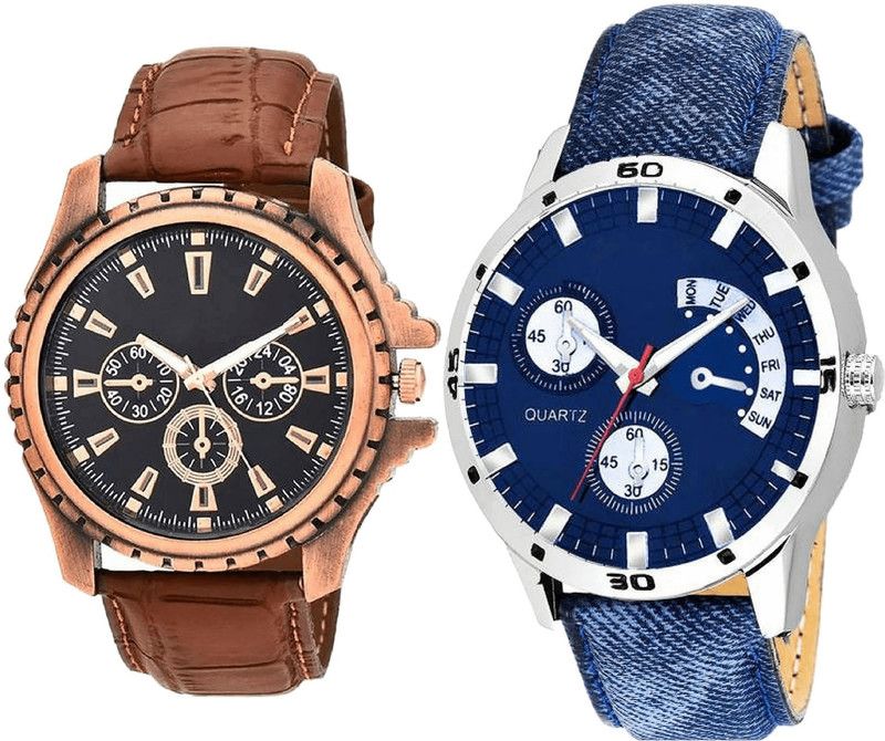 combo watch Analog Watch - For Girls Best Collegian Analogue Brown And Blue Color Boys And Men Watch - B110-B57 (Combo Of 2 )