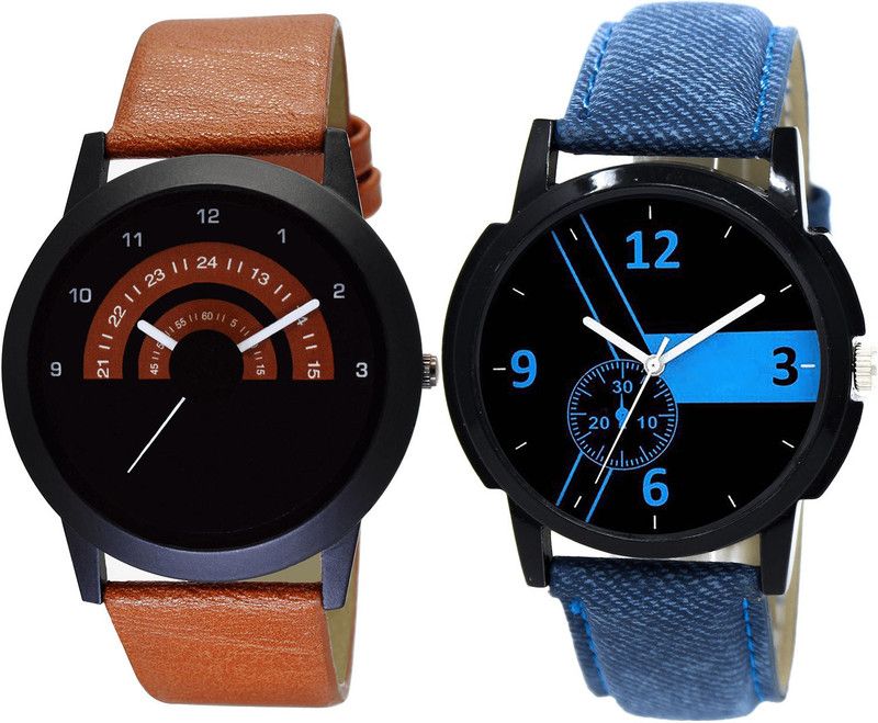 combo watch Analog Watch - For Girls Classical Fashion Analogue Brown And Blue Color Boys And Men Watch - B46-B7 (Combo Of 2 )