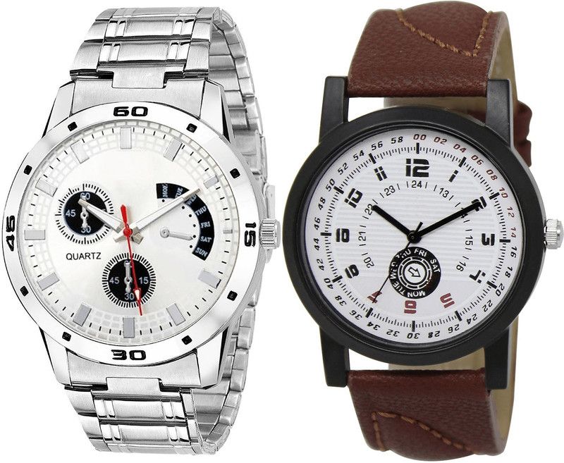 combo watch Analog Watch - For Men & Women Classical Chronograph Analogue Silver And Brown Color Boys And Men Watch - B85-BL46.11 (Combo Of 2 )
