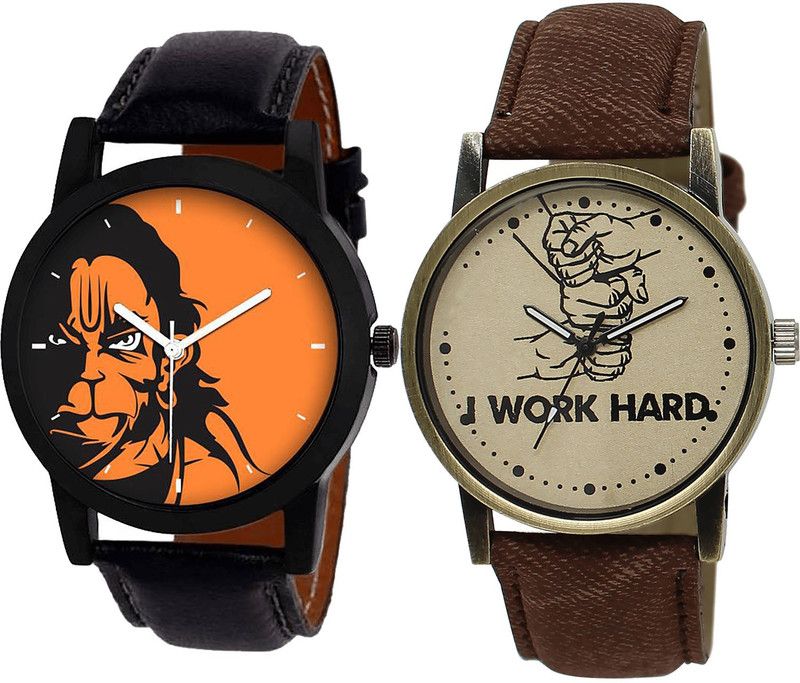 combo watch Analog Watch - For Girls Best Wrist Hanuman And I Work Hard Analogue Black And Brown Color Boys And Men Watch - B26-BL46.29 (Combo Of 2 )