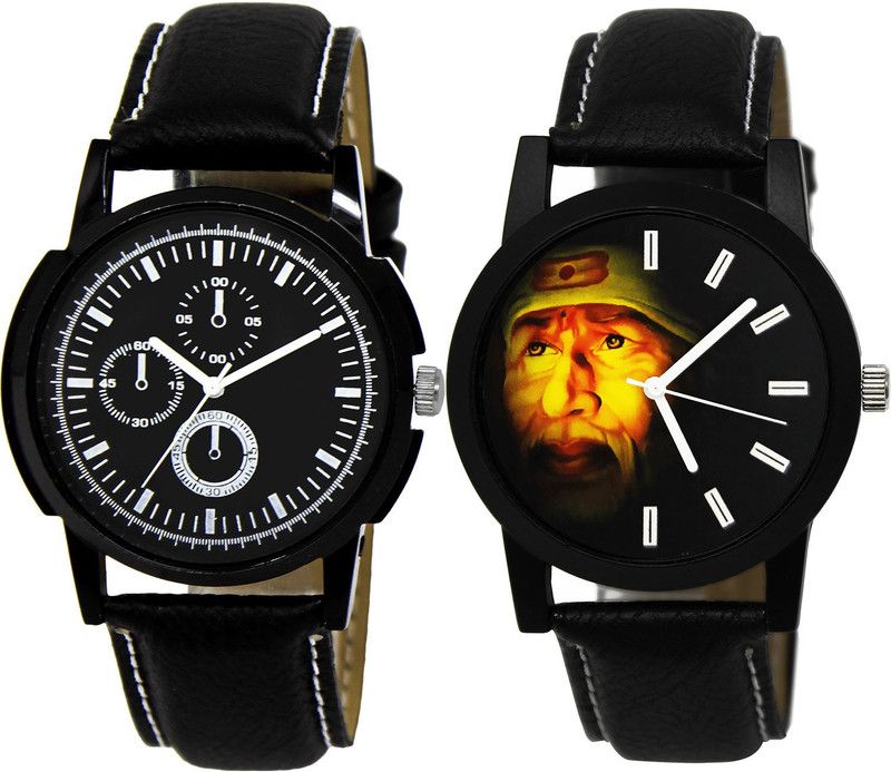 combo watch Analog Watch - For Girls Classical Love Sai Baba Analogue Black Color Boys And Men Watch - BL46.13-B123 (Combo Of 2 )