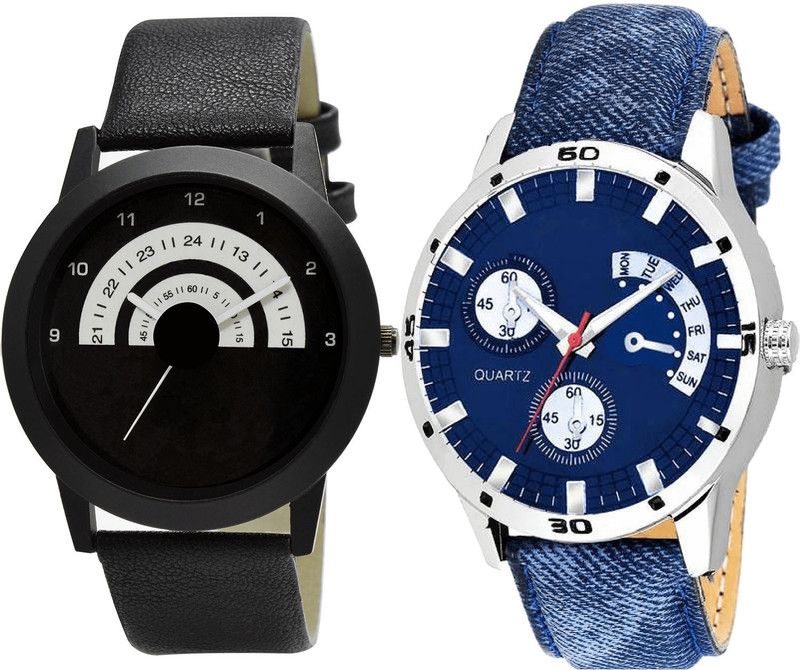combo watch Analog Watch - For Girls New Traditional Analogue Black And Blue Color Boys And Men Watch - B48-B57 (Combo Of 2 )