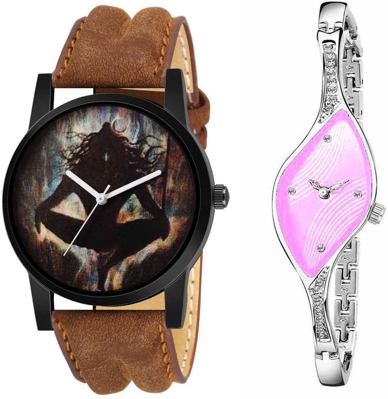 BRWN DHYANI LR1 B. & RAGA LI8 PINK Analog Watch - For Men & Women BROWN DHYANI COMBO WATCH FOR MEN AND WOMEN