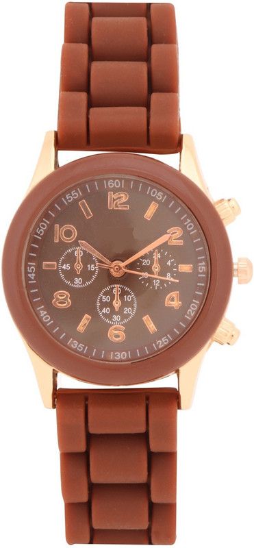 Analog Watch - For Women Chronograph Dial Design Brown Silicone Strap