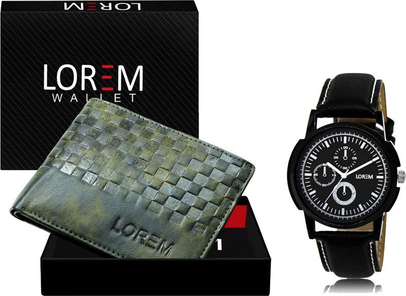 Combo Of Black Men Watch & Green Artificial Leather Wallet Analog Watch - For Men FZ-WL38-LR13