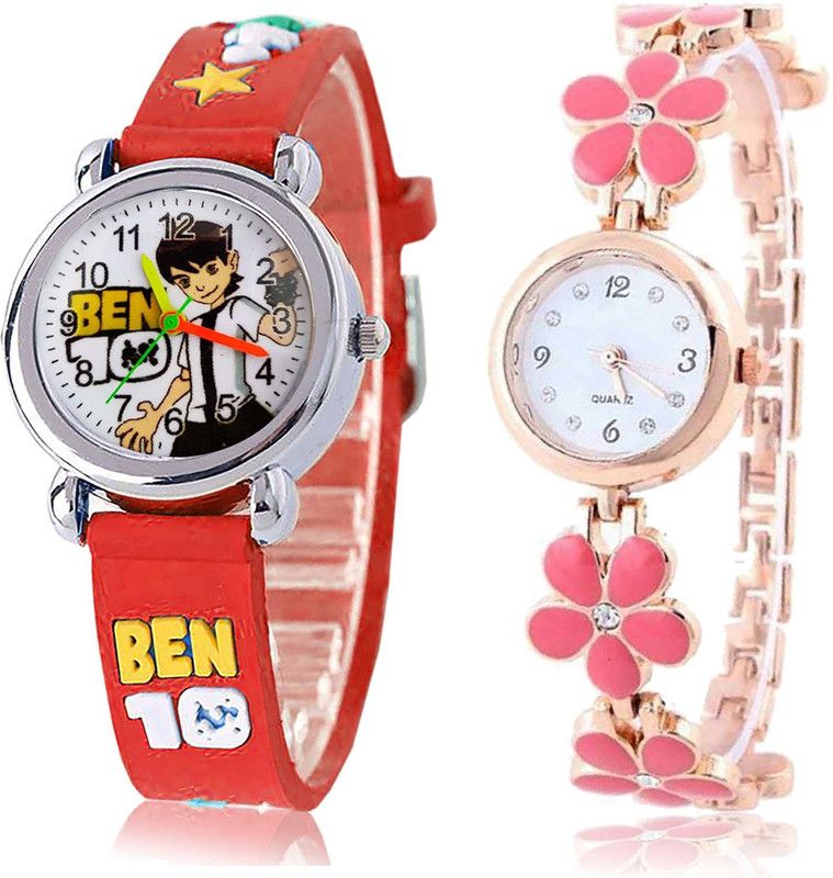 combo watch Analog Watch - For Girls Brand New Present Ben 10 Kids And Flower 2 Watch Combo For Girls And Women - GC121-G461