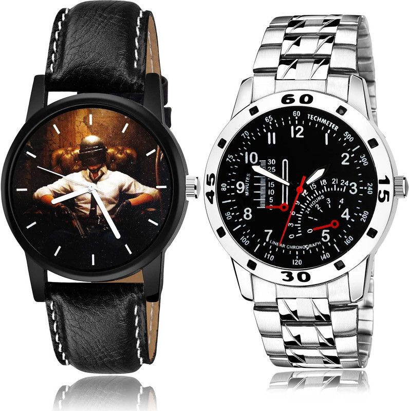 combo watch Analog Watch - For Boys Modish Collection Pubg Military Army And Chain Watch Black And Silver Color Boys And Men Watch - B439-B907 (Combo Of 2 )