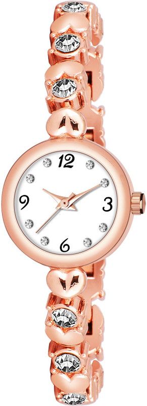 Analog Watch - For Women L_779 WHITE DIAMOND STTUDED COPPER CHAIN RICH LOOK ANALOG QUARTZ WOMEN WATCH