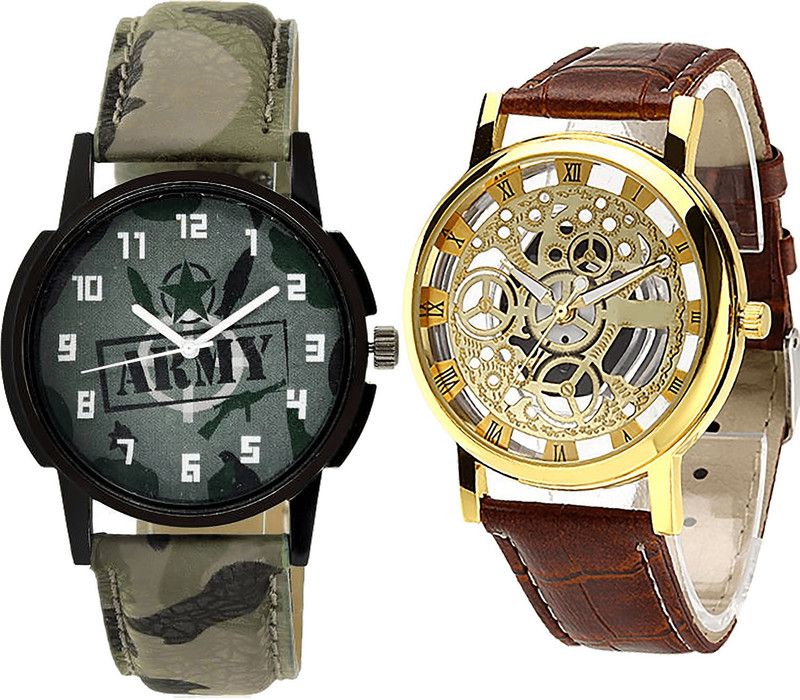 combo watch Analog Watch - For Girls Modish Professional Army And Open Analogue Green And Brown Color Boys And Men Watch - B21-B45 (Combo Of 2 )