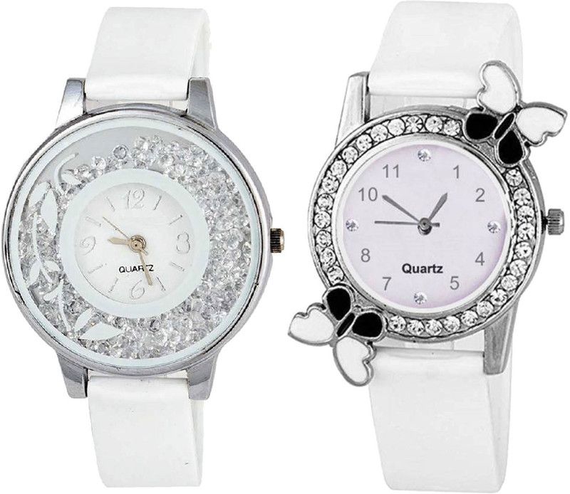 combo watch Analog Watch - For Girls Modern Branded Flower And Butterfly Analogue White Color Girls And Women Watch - G90-G102 (Combo Of 2 )