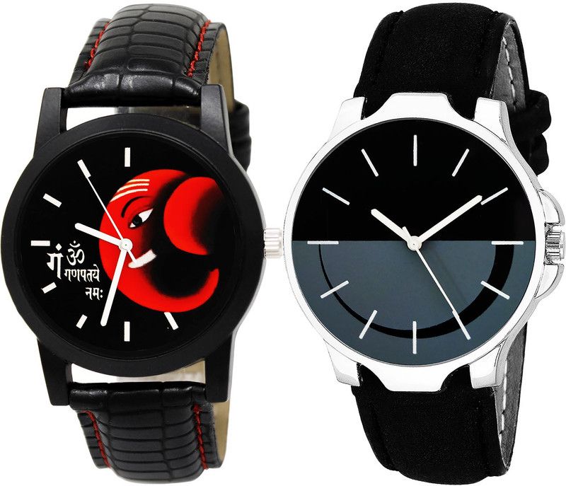 combo watch Analog Watch - For Girls Modish Designer Ganpti Analogue Black Color Boys And Men Watch - B120-B111 (Combo Of 2 )