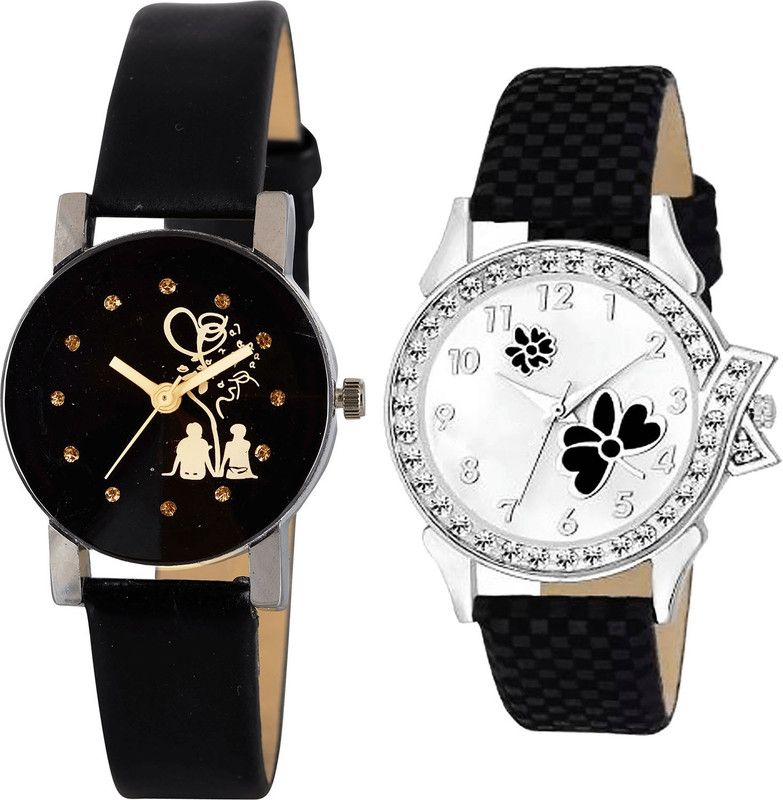 combo watch Analog Watch - For Girls Latest Formal Love Valentine Couple And Flower Analogue Black Color Girls And Women Watch - G389-G126 (Combo of 2 )
