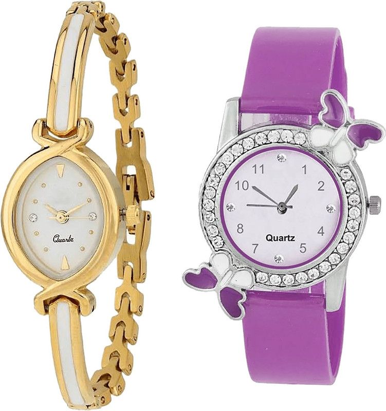combo watch Analog Watch - For Girls Latest Love Analogue Gold And Purple Color Girls And Women Watch - G123-G100 (Combo Of 2 )