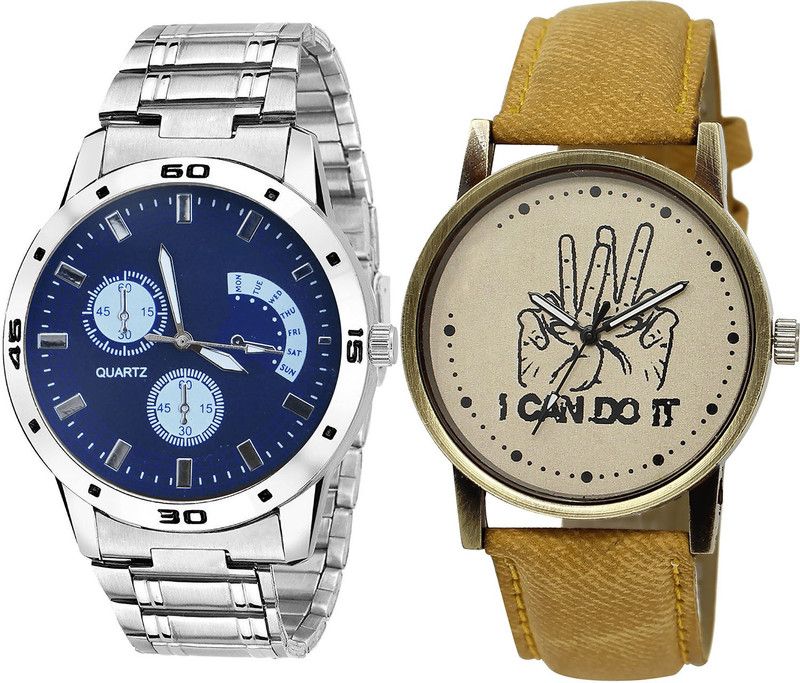 combo watch Analog Watch - For Girls Treading Valentine I Cand Do It Analogue Silver And Brown Color Boys And Men Watch - B84-BL46.30 (Combo Of 2 )