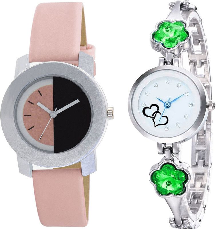combo watch Analog Watch - For Girls New Rich Love Valentine Analogue Pink And Silver Color Girls And Women Watch - G400-G434 (Combo of 2 )