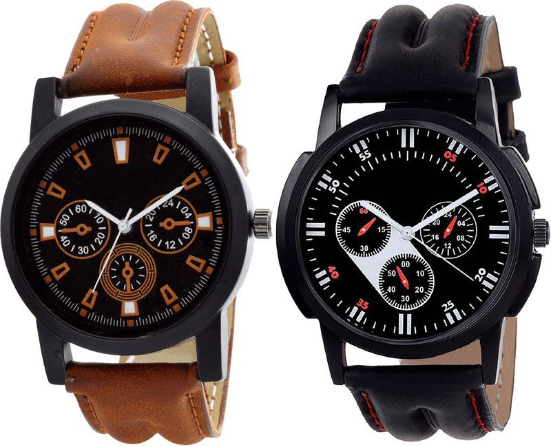 combo watch Analog Watch - For Girls Best 3D Design Analogue Brown And Black Color Boys And Men Watch - B30-B104 (Combo Of 2 )