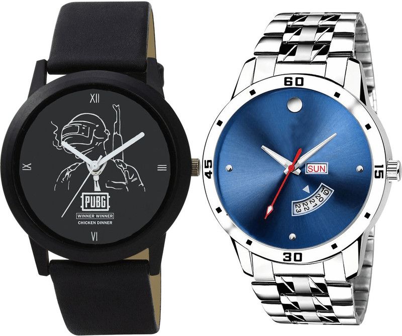combo watch Analog Watch - For Boys Classical Italian Designer Pubg Military Army And Day And Date Analog Black And Silver Color Boys And Men Watch - B164-BL46.105 (Combo Of 2 )