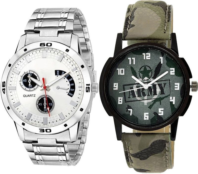 combo watch Analog Watch - For Girls Modern Tread Army Analogue Silver And Green Color Boys And Men Watch - B85-B21 (Combo Of 2 )
